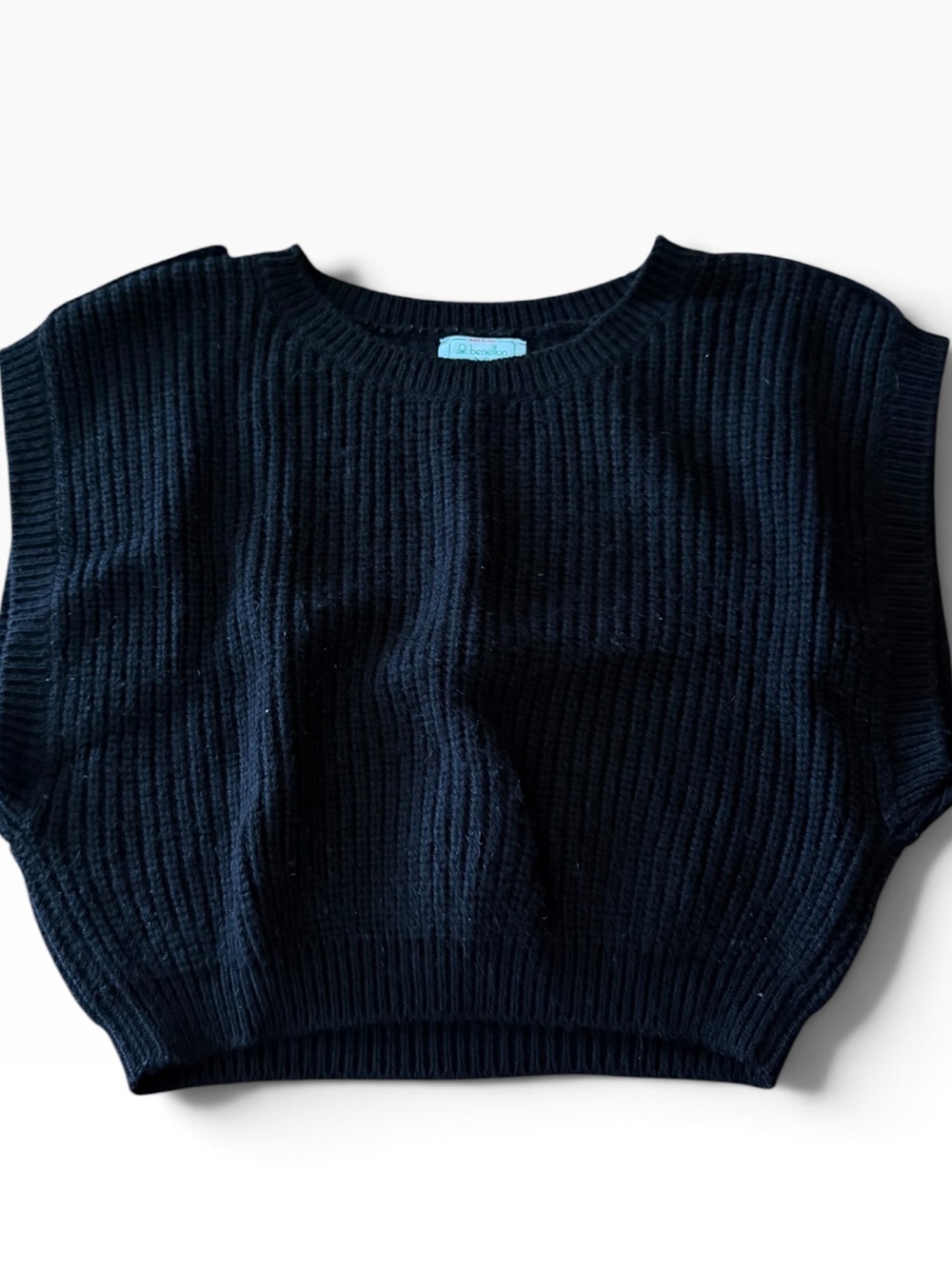Vintage United Colors Of Benetton Black Ribbed Short-Sleeve Sweater Vest